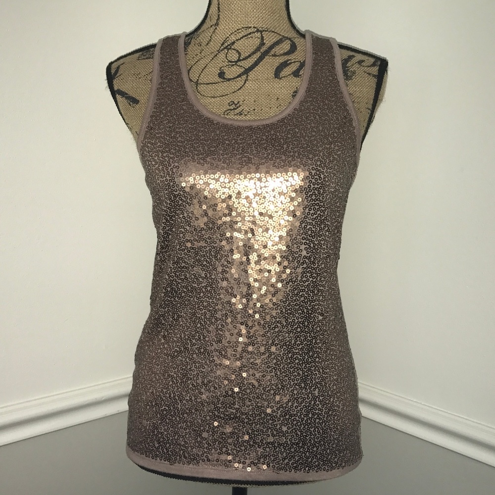 Pink Rose sequin tan tank top
